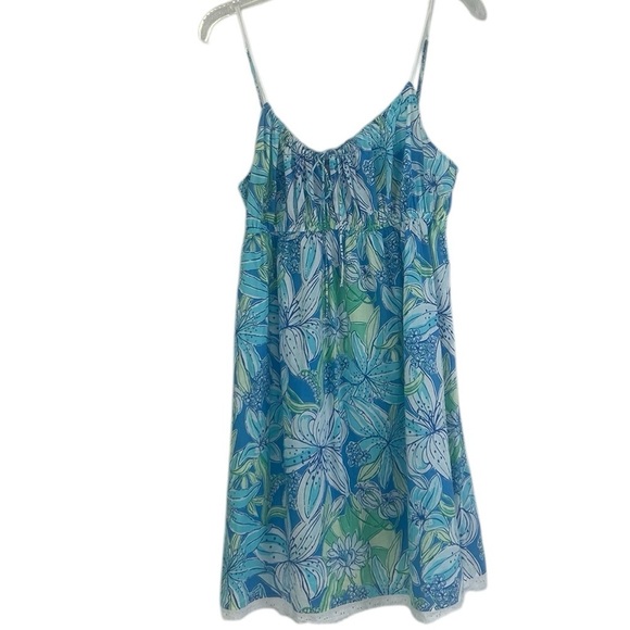 Lilly Pulitzer Dress Lace Babydoll Blue Cotton Medium Nightgown Fairy Floral - Picture 3 of 11